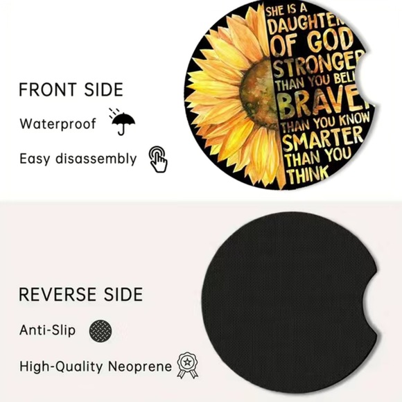 NIP 2 Pack Cup Holder Coasters God Anti Slip Rubber Cup Mat with Finger Groove - Picture 3 of 4